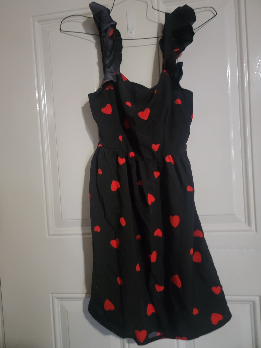 SHEIN Black Midi Dress with Red Heart Print